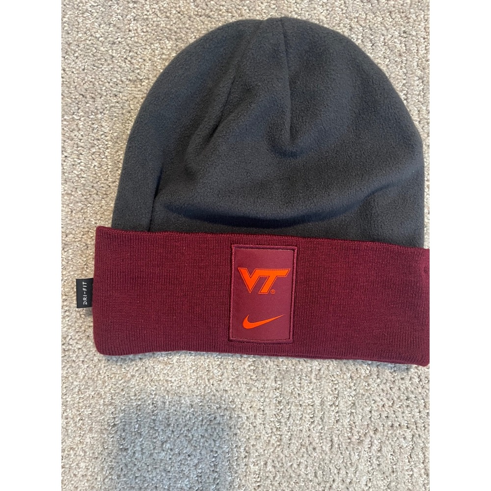 Nike Virginia Tech Hokies Dri-FIT Beanie Hat Maroon Grey VT Logo One Size